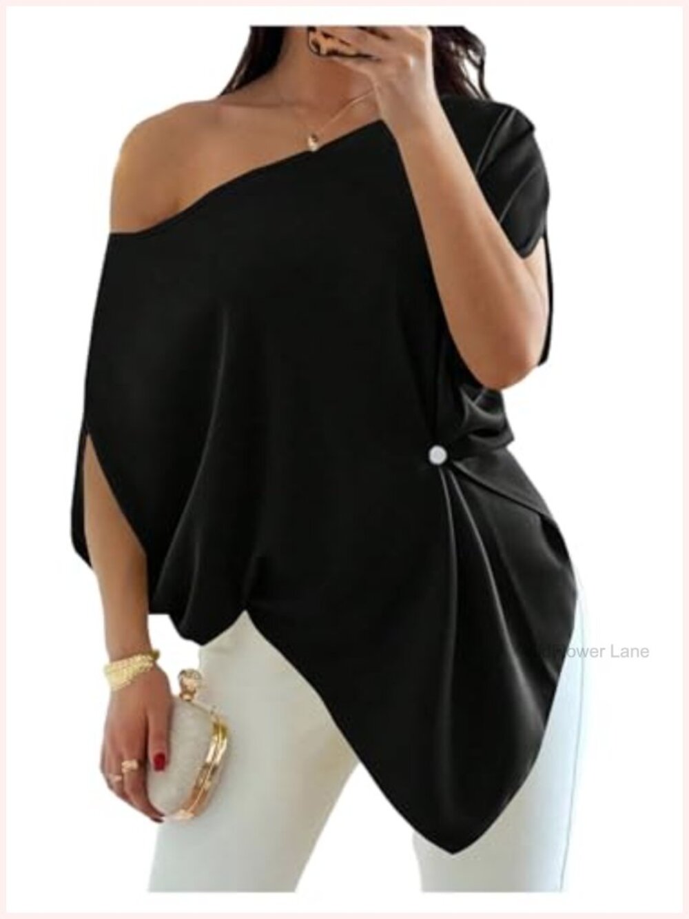 Off The Shoulder Asymmetrical Top Dressy Poncho Blouse Ruched Polyester